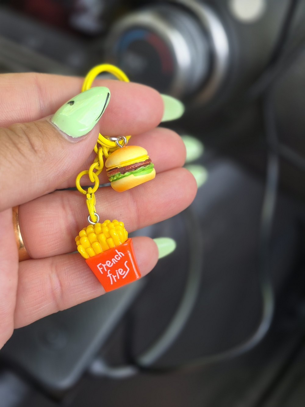 Cute Yellow Burger & Fries Keychain ☆ Bag Purse Backpack Novelty Keyholder